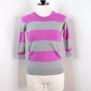 J.Crew Women's XXS Purple & Gray Stripe Merino Wool Casual Knit Sweater